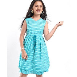 Pine Kids Sleeveless Printed Ethnic Dress- Blue
