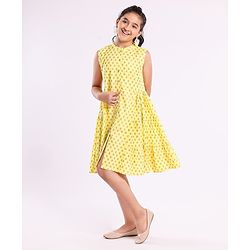 Pine Kids Sleeveless Printed Ethnic Dress - Lime Yellow