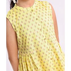 Pine Kids Sleeveless Printed Ethnic Dress - Lime Yellow