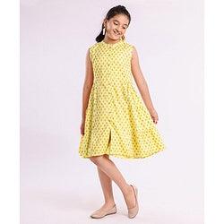 Pine Kids Sleeveless Printed Ethnic Dress - Lime Yellow