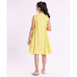 Pine Kids Sleeveless Printed Ethnic Dress - Lime Yellow