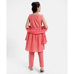 Pine Kids Sleeveless Printed Kurti Churidar Set With Dupatta- Pink