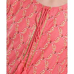 Pine Kids Sleeveless Printed Kurti Churidar Set With Dupatta- Pink