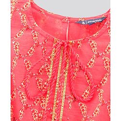 Pine Kids Sleeveless Printed Kurti Churidar Set With Dupatta- Pink