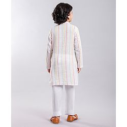 Pine Kids Full Sleeves Striped Kurta & Pyjama Set- White