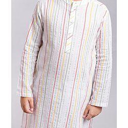 Pine Kids Full Sleeves Striped Kurta & Pyjama Set- White