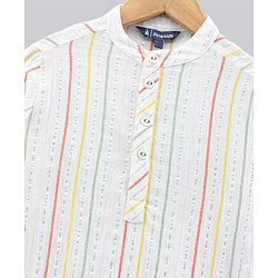 Pine Kids Full Sleeves Striped Kurta & Pyjama Set- White