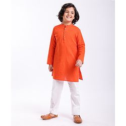 Pine Kids Full Sleeves Striped Kurta & Pyjama Set- Orange