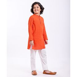 Pine Kids Full Sleeves Striped Kurta & Pyjama Set- Orange