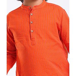 Pine Kids Full Sleeves Striped Kurta & Pyjama Set- Orange