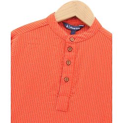Pine Kids Full Sleeves Striped Kurta & Pyjama Set- Orange