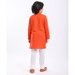 Pine Kids Full Sleeves Striped Kurta & Pyjama Set- Orange