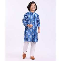 Pine Kids Full Sleeves Printed Kurta & Pyjama Set- Blue