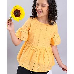 Pine Kids Three Fourth Sleeves Schiffli Embroidered Top - Orange
