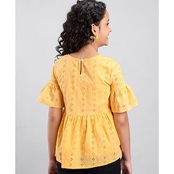 Pine Kids Three Fourth Sleeves Schiffli Embroidered Top - Orange