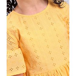 Pine Kids Three Fourth Sleeves Schiffli Embroidered Top - Orange