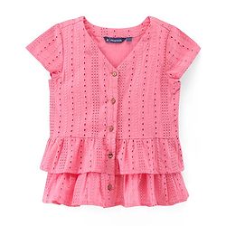 Pine Kids Half Sleeves Schiffli Embroidered Top - Pink