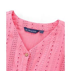 Pine Kids Half Sleeves Schiffli Embroidered Top - Pink