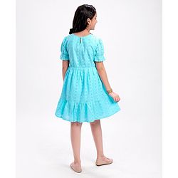 Pine Kids Half Sleeve Schiffli Frock Inner Cotton Lining - Blue