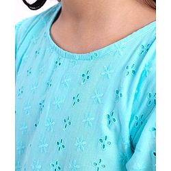 Pine Kids Half Sleeve Schiffli Frock Inner Cotton Lining - Blue