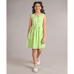 Pine Kids Cotton Sleeveless Solid Knee Length Frock - Green