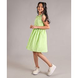 Pine Kids Cotton Sleeveless Solid Knee Length Frock - Green