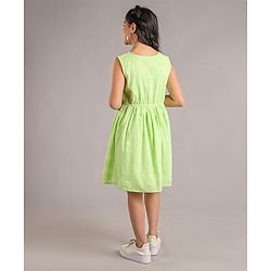 Pine Kids Cotton Sleeveless Solid Knee Length Frock - Green