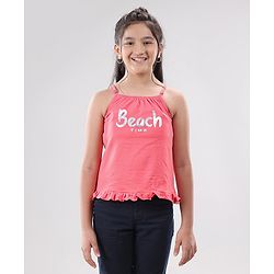 Pine Kids Singlet Sleeves Bio Washed Top Palm Leaves & Text Print Pack of 2 - Coral White