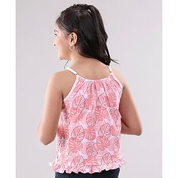 Pine Kids Singlet Sleeves Bio Washed Top Palm Leaves & Text Print Pack of 2 - Coral White