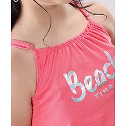 Pine Kids Singlet Sleeves Bio Washed Top Palm Leaves & Text Print Pack of 2 - Coral White