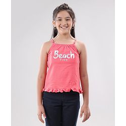 Pine Kids Singlet Sleeves Bio Washed Top Palm Leaves & Text Print Pack of 2 - Coral White