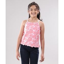 Pine Kids Singlet Sleeves Bio Washed Top Palm Leaves & Text Print Pack of 2 - Coral White