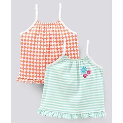 Pine Kids Singlet Sleeves Bio Washed Top Checks & Stripes Print Pack of 2 - White