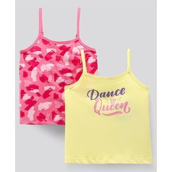 Pine Kids Singlet Sleeves Bio Washed T-Shirt Abstract & Text Print Pack of 2 - Pink Yellow
