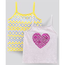 Pine Kids Singlet Sleeves Bio Washed T-Shirt Geometric Print Pack of 2 - Grey Yellow