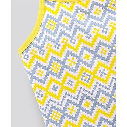 Pine Kids Singlet Sleeves Bio Washed T-Shirt Geometric Print Pack of 2 - Grey Yellow