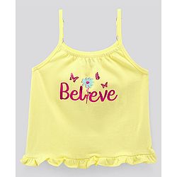 Pine Kids Singlet Sleeves Bio Washed T-Shirt Believe Print - Yellow