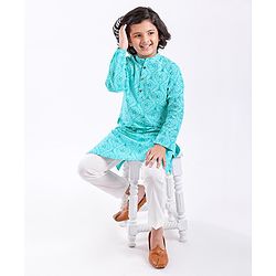 Pine Kids Full Sleeves Printed Kurta & Pyjama Set - Turquoise
