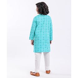Pine Kids Full Sleeves Printed Kurta & Pyjama Set - Turquoise