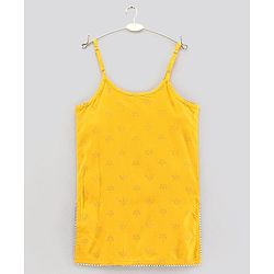 Pine Kids Singlet Sleeves Printed Kurta with Sharara and Bordered Dupatta - Yellow