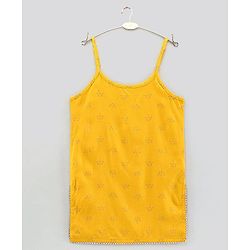 Pine Kids Singlet Sleeves Printed Kurta with Sharara and Bordered Dupatta - Yellow