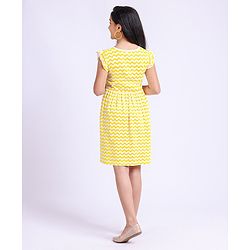 Pine Kids Cap Sleeves Frock Zig Zag Print - Yellow