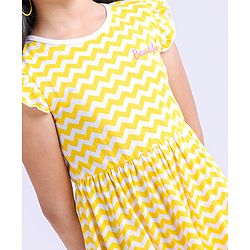 Pine Kids Cap Sleeves Frock Zig Zag Print - Yellow