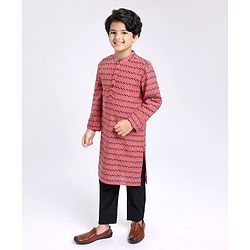 Pine Kids Full Sleeves Chevron Printed Kurta Pyjama Set - Red