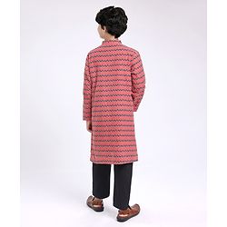 Pine Kids Full Sleeves Chevron Printed Kurta Pyjama Set - Red