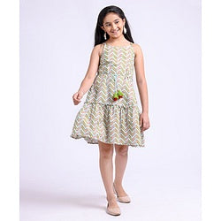Pine Kids Singlet Sleeves All Over Printed Ethnic Dress - White