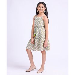 Pine Kids Singlet Sleeves All Over Printed Ethnic Dress - White