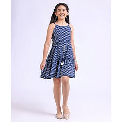 Pine Kids Singlet Sleeves Cotton Printed Ethnic Dress - Blue