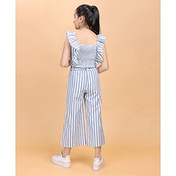 Pine Kids Frilled Sleeves Striped Top And Pant Set - Blue White