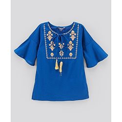 Pine Kids Kurti & Sharara Set with Dupatta Printed- Blue